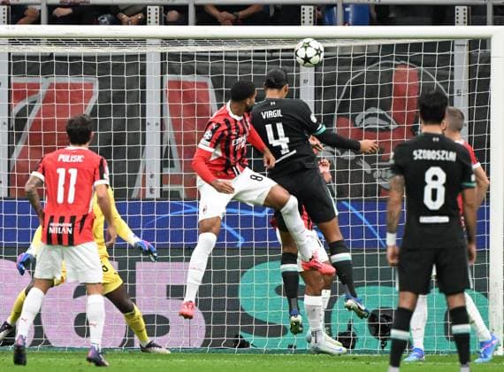 (240918) -- MILAN, Sept. 18, 2024 -- Liverpool s Virgil van Dijk (C) scores his goal during the first round match of UEFA Champions League between AC Milan and Liverpool in Milan, Italy, Sept.17, 2024. (Photo by Xinhua) (SP)ITALY-MILAN-FOOTBALL-UEFA CHAMPIONS LEAGUE-AC MILAN VS LIVERPOOL AlbertoxLingria 