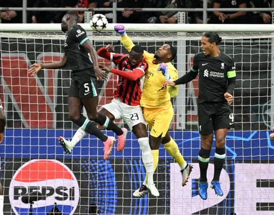 (240918) -- MILAN, Sept. 18, 2024 -- Liverpool s Ibrahima Konate (1st L) scores his goal during the first round match of UEFA Champions League between AC Milan and Liverpool in Milan, Italy, Sept.17, 2024. (Photo by Xinhua) (SP)ITALY-MILAN-FOOTBALL-UEFA CHAMPIONS LEAGUE-AC MILAN VS LIVERPOOL AlbertoxLingria 