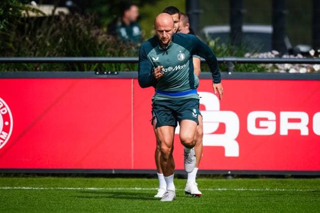 Champions League 2024-2025: training of Feyenoord Rotterdam - Gernot Trauner of Feyenoord during the training of Feyenoord in preparation of the Champions League duel against Bayer 04 Leverkussen at Trainingscomplex 1908 on 18 September 2024 in Rotterdam, The Netherlands. Copyright: xYannickxVerhoevenx