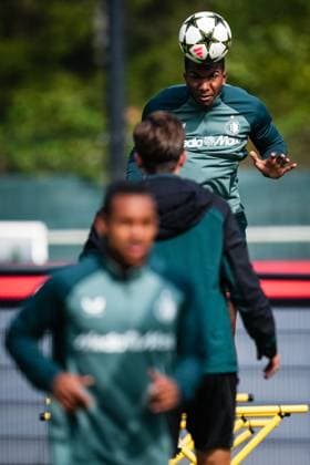 Champions League 2024-2025: training of Feyenoord Rotterdam - Jeyland Mitchell of Feyenoord during the training of Feyenoord in preparation of the Champions League duel against Bayer 04 Leverkussen at Trainingscomplex 1908 on 18 September 2024 in Rotterdam, The Netherlands. Copyright: xYannickxVerhoevenx