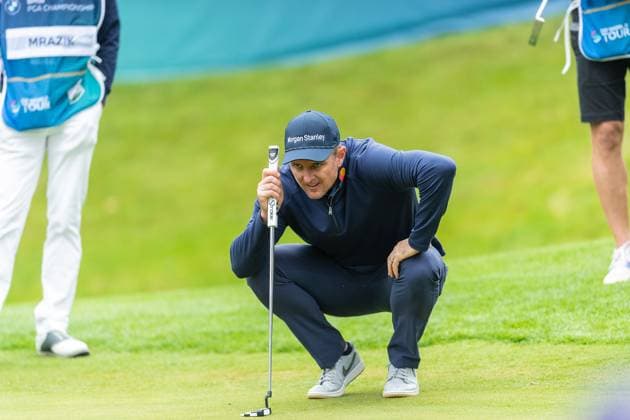 Justin Rose of England lines up a putt on the 2nd green during Pro-Am day of the BMW PGA, Golf Herren Championship at the Wentworth Golf Club, Virginia Water, England on 17 September 2024. Copyright: xGrantxWinterx 41780015