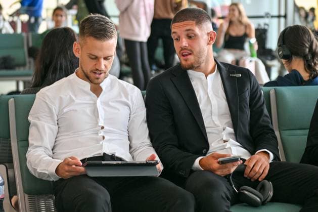 SOCCER - UEFA CL, Brest vs Sturm GRAZ,AUSTRIA,18.SEP.24 - SOCCER - UEFA Champions League, Stade Brestois 29 vs SK Sturm Graz, preview, departure Sturm. Image shows Tomi Horvat and Emir Karic (Sturm).  GEPAxpictures xAvnixRetkoceri