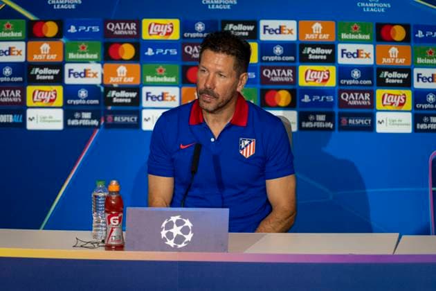 Champions League 2024 25 League Phase MD1: Atletico Madrid press conference, PK, Pressekonferenz Diego Pablo Simeone, head coach of Atletico de Madrid, seen speaking during the Atletico Madrid Press Conference ahead of their Champions League 2024 25 League Phase MD1 football match against RB Leipzig at Estadio Civitas Metropolitano on September 18, 2024 in Madrid, Spain. Madrid Estadio Civitas Metropolitano Madrid Spain Copyright: xAlbertoxGardinx AGardin_20240918_Football_Champions_Atletico_Madrid_PC_025