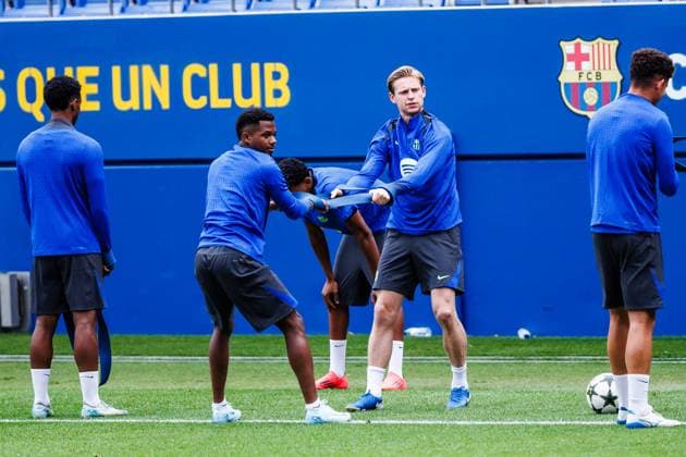September 18, 2024, Sant Joan Despi, Barcelona, SPAIN: Frenkie de Jong and Ansu Fati of FC Barcelona, Barca in action during the training sessions ahead UEFA Champions League, football match against AC Monaco at Ciudad Esportiva Joan Gamper on September 18, 2024 in Sant Joan Despi, Barcelona, Spain. Sant Joan Despi SPAIN - ZUMAa181 20240918_zaa_a181_094 Copyright: xJavierxBorregox