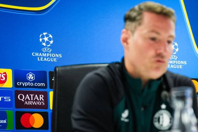 Champions League 2024-2025: press conference, PK, Pressekonferenz of Feyenoord Rotterdam - Feyenoord coach Brian Priske during the press conference of Feyenoord in preparation of the Champions League duel against Bayer 04 Leverkussen at Stadion Feijenoord De Kuip on 18 September 2024 in Rotterdam, The Netherlands. Copyright: xYannickxVerhoevenx