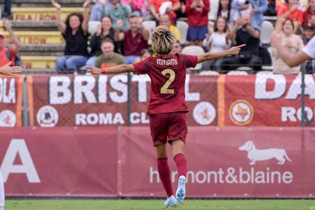 AS Roma s Moeka Minami celebrates after scoring the goal 1-0 during the UEFA Women& x2019;s Champions League 2024 2025 Round 2 between AS Roma vs Servette at the Tre Fontane stadium Rome on 18 September 2024. - Soccer.  Copyright: xFabrizioxCorradetti LaPressex