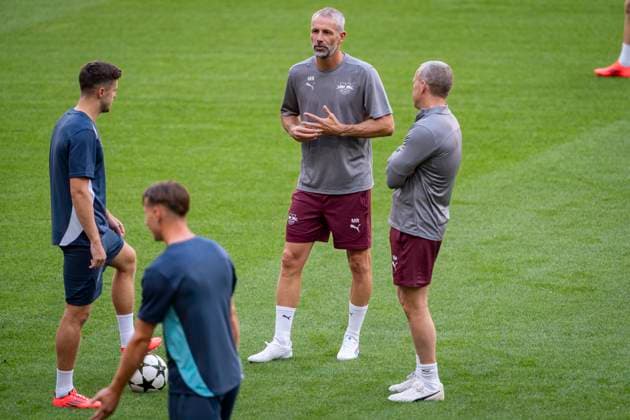 Football, CL, RB Leipzig, pitch inspection