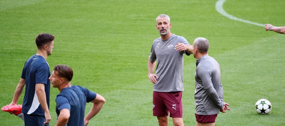 Atletico Madrid RB Leipzig CL MD 1 Madrid, 18 09 2024, Estadio Wanda Metropolitano, Fußball , UEFA Champions League, 1 Spieltag, Atletico Madrid vs RB Leipzig , Matchday 1, Abschlusstraining RB Leipzig , Im Bild v l Trainer Marco Rose und Co Trainer Frank Geideck, beide RB Leipzig , Only editorial use , UEFA regulations prohibit any use of photographs as image sequences and or quasi video , Picture Point