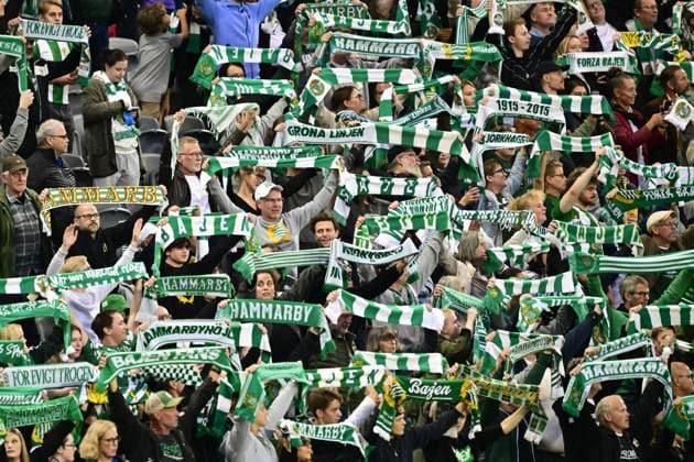 STOCKHOLM, SWEDEN 20240918 Hammarbys supporters during Wednesdays Chamions League qualifying match between Hammarby IF and Benfica at Tele2 Arena STOCKHOLM SWEDEN x10030x  Copyright: xJonasxEkströmer TTx CHAMPIONS LEAGUE HAMMARBY-BENFICA