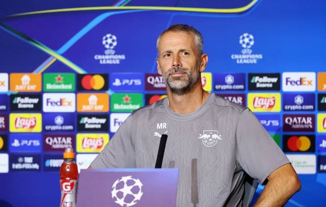 Atletico Madrid RB Leipzig CL MD 1 Madrid, 18 09 2024, Estadio Wanda Metropolitano, Fußball , UEFA Champions League, 1 Spieltag, Atletico Madrid vs RB Leipzig , Matchday 1, Pressekonferenz , Im Bild Trainer Marco Rose, RB Leipzig , Only editorial use Foto nur zur redaktionellen Nutzung bestimmt , UEFA regulations prohibit any use of photographs as image sequences and or quasi video , Picture Point