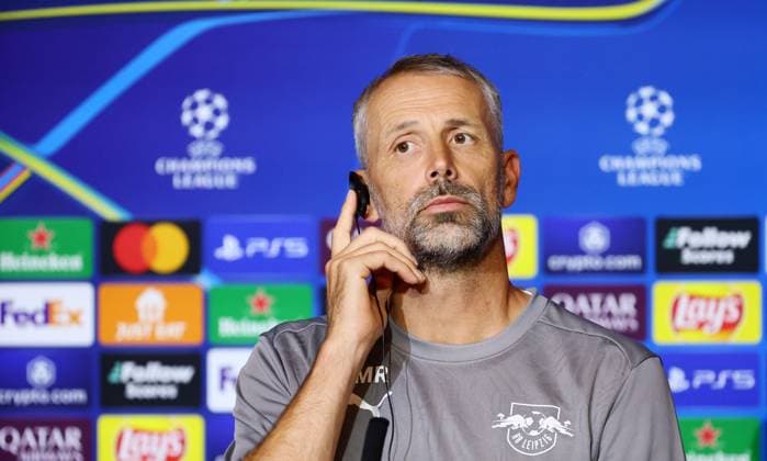 Atletico Madrid RB Leipzig CL MD 1 Madrid, 18 09 2024, Estadio Wanda Metropolitano, Fußball , UEFA Champions League, 1 Spieltag, Atletico Madrid vs RB Leipzig , Matchday 1, Pressekonferenz , Im Bild Trainer Marco Rose, RB Leipzig , Only editorial use Foto nur zur redaktionellen Nutzung bestimmt , UEFA regulations prohibit any use of photographs as image sequences and or quasi video , Picture Point