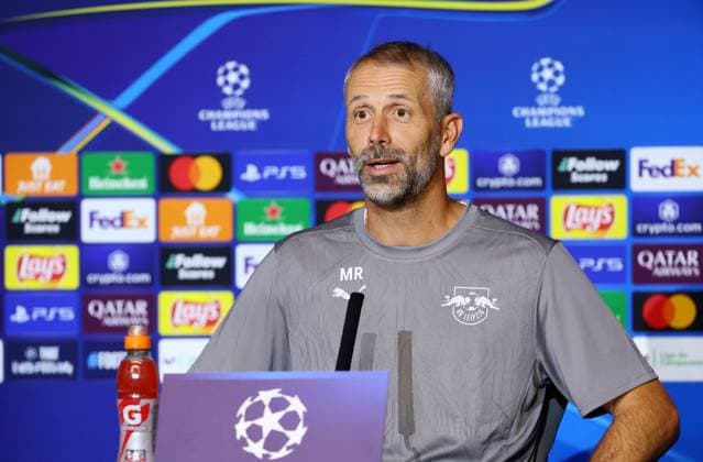 Atletico Madrid RB Leipzig CL MD 1 Madrid, 18 09 2024, Estadio Wanda Metropolitano, Fußball , UEFA Champions League, 1 Spieltag, Atletico Madrid vs RB Leipzig , Matchday 1, Pressekonferenz , Im Bild Trainer Marco Rose, RB Leipzig , Only editorial use Foto nur zur redaktionellen Nutzung bestimmt , UEFA regulations prohibit any use of photographs as image sequences and or quasi video , Picture Point