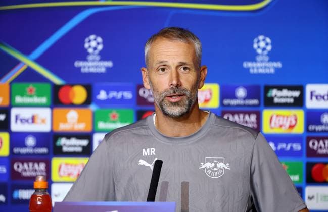 Atletico Madrid RB Leipzig CL MD 1 Madrid, 18 09 2024, Estadio Wanda Metropolitano, Fußball , UEFA Champions League, 1 Spieltag, Atletico Madrid vs RB Leipzig , Matchday 1, Pressekonferenz , Im Bild Trainer Marco Rose, RB Leipzig , Only editorial use Foto nur zur redaktionellen Nutzung bestimmt , UEFA regulations prohibit any use of photographs as image sequences and or quasi video , Picture Point