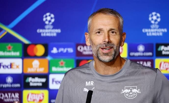 Atletico Madrid RB Leipzig CL MD 1 Madrid, 18 09 2024, Estadio Wanda Metropolitano, Fußball , UEFA Champions League, 1 Spieltag, Atletico Madrid vs RB Leipzig , Matchday 1, Pressekonferenz , Im Bild Trainer Marco Rose, RB Leipzig , Only editorial use Foto nur zur redaktionellen Nutzung bestimmt , UEFA regulations prohibit any use of photographs as image sequences and or quasi video , Picture Point