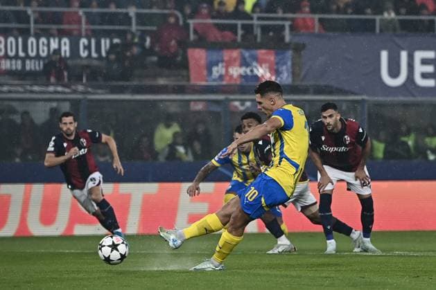 Mp Bologna 18 09 2024 - Champions League Bologna-Shakhtar Donetsk foto Matteo Papini Image nella foto: rigore Georgiy Sudakov 