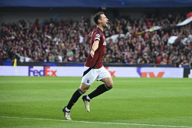 Kaan Kairinen (centre) of Sparta celebrates goal during the Football Champions League 1st round match: Sparta Prague vs Red Bull Salzburg in Prague, Czech Republic, September 18, 2024. (CTKxPhoto MichalxKamaryt) CTKPhotoP2024091807852  CTKPhotoP2024091807852