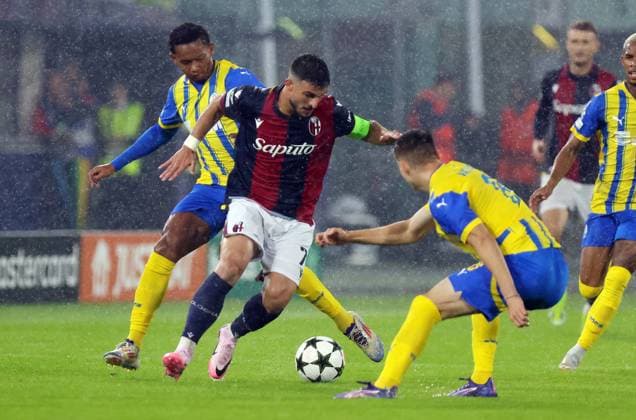 Bologna s Riccardo Orsolini during the Uefa Champions League soccer match between Bologna f.c. and Shakhtar Donetsk at the Dall& x2019;Ara Stadium, Bologna, northern Italy, Wednesday, September 18, 2024. - Soccer - (Photo Michele Nucci - LaPresse)  Copyright: xMichelexNucci LaPressex
