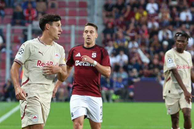 SOCCER - UEFA CL, Prag vs RBS PRAGUE,CZECH REPUBLIC,18.SEP.24 - SOCCER - UEFA Champions League, AC Sparta Prag vs Red Bull Salzburg. Image shows Nicolas Capaldo (RBS).  GEPAxpictures xDavidxGeieregger