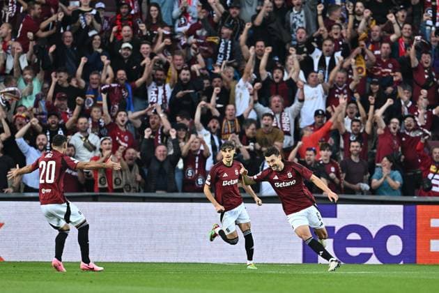 PRAGUE, CZECH REPUBLIC - SEPTEMBER 18: Kaan Kairinen of AC Sparta Praha celebrate with Qazim Laci, Veljko Birmancevic after scoring the first goal during the UEFA Champions League 2024 25 League Phase MD1 match between AC Sparta Praha and FC Salzburg at Letna Stadium on September 18, 2024 in Prague, Czech Republic. Photo by Sebastian Frej AC Sparta Praha v FC Salzburg - UEFA Champions League 2024 25 League Phase MD1 Copyright: xSebastianxFrejx