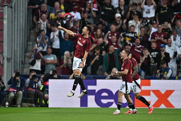 PRAGUE, CZECH REPUBLIC - SEPTEMBER 18: Kaan Kairinen of AC Sparta Praha celebrate with Qazim Laci, Veljko Birmancevic after scoring the first goal during the UEFA Champions League 2024 25 League Phase MD1 match between AC Sparta Praha and FC Salzburg at Letna Stadium on September 18, 2024 in Prague, Czech Republic. Photo by Sebastian Frej AC Sparta Praha v FC Salzburg - UEFA Champions League 2024 25 League Phase MD1 Copyright: xSebastianxFrejx