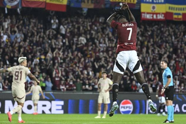 Victor Olatunji (centre back 7) celebrates goal during the Football Champions League 1st round match: Sparta Prague vs Red Bull Salzburg in Prague, Czech Republic, September 18, 2024. (CTKxPhoto MichalxKamaryt) CTKPhotoP2024091808212  CTKPhotoP2024091808212
