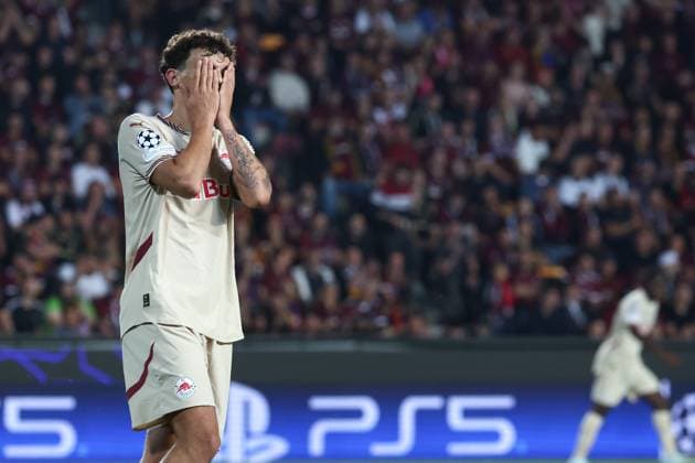 SOCCER - UEFA CL, Prag vs RBS PRAGUE,CZECH REPUBLIC,18.SEP.24 - SOCCER - UEFA Champions League, AC Sparta Prag vs Red Bull Salzburg. Image shows the disappointment of Stefan Bajcetic (RBS).  GEPAxpictures xDavidxGeieregger