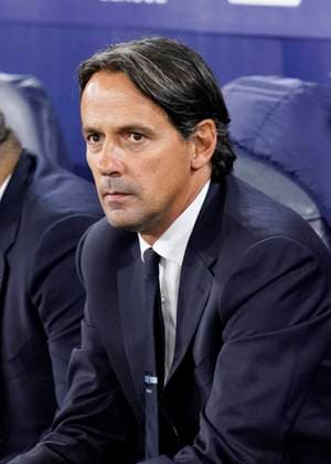 Manchester, England, 18th September 2024. Inter Milan coach Simone Inzaghi during the UEFA Champions League match at the Etihad Stadium, Manchester. Picture credit should read: Andrew Yates Sportimage EDITORIAL USE ONLY. No use with unauthorised audio, video, data, fixture lists, club league logos or live services. Online in-match use limited to 120 images, no video emulation. No use in betting, games or single club league player publications. SPI-3321-0027