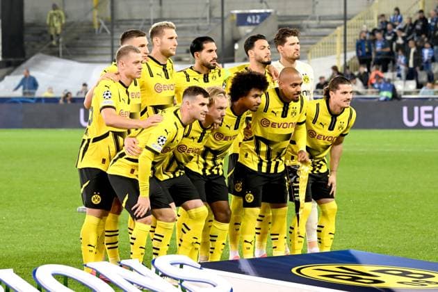 BRUGGE - Borussia Dortmund players during the UEFA Champions League match between Club Brugge and Borussia Dortmund at the Jan Breydel Stadium on Sept. 18, 2024 in Bruges, Belgium . ANP Hollandse Hoogte UEFA Europa Champions League 2024 25 xVIxANPxSportx xGerritxvanxKeulenxIVx 508790266 originalFilename: 508790266.jpg