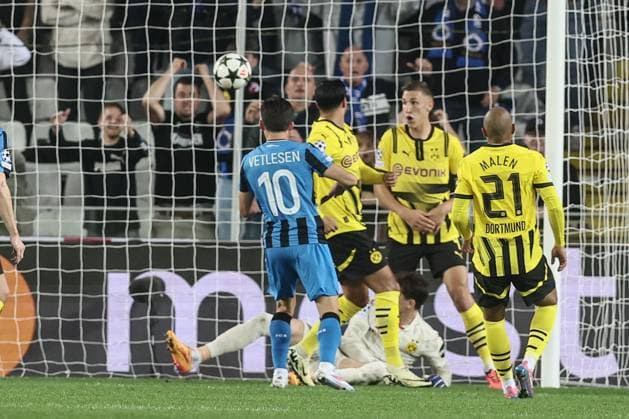 Club s Hugo Vetlesen pictured in action during a soccer game between Belgian Club Brugge KV and German Borussia Dortmund, Wednesday 18 September 2024 in Brugge, on the day one of the UEFA Champions League league phase. BRUNOxFAHY  x100915359x