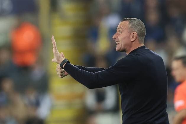 Club s head coach Nicky Hayen gestures during a soccer game between Belgian Club Brugge KV and German Borussia Dortmund, Wednesday 18 September 2024 in Brugge, on the day one of the UEFA Champions League league phase. BRUNOxFAHY  x100915659x