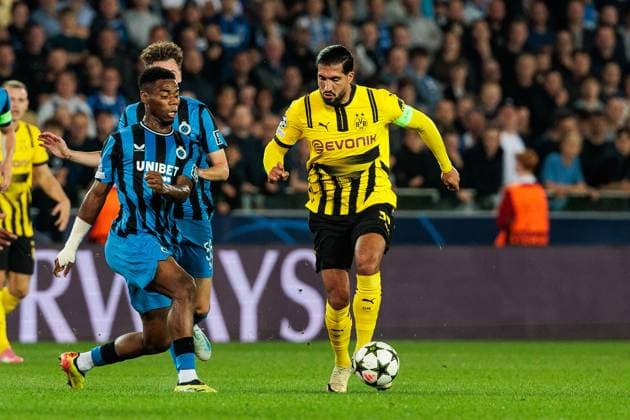 UEFA Champions League Club Brugge Borussia Dortmund 18 09 2024 duel Raphael Onyedika Club Brugge, 15 , Emre Can Borussia Dortmund, 23 UEFA Champions League Club Brugge Borussia Dortmund, Brugge, Jan Breydelstadion on 18 09 2024 Copyright: xBEAUTIFULxSPORTS Wunderlx