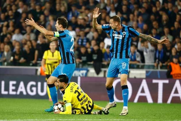 Club Brugge v Borussia Dortmund - UEFA Champions League BRUGGE, BELGIUM - SEPTEMBER 18 : Vanaken Hans midfielder of Club Brugge, Nilsson Gustaf forward of Club Brugge and Can Emre defender of Borussia Dortmund during the UEFA Champions League - League phase matchday 1 match between Club Brugge and Borussia Dortmund at the Jan Breydel stadium on September 18, 2024 in Bruges , Belgium , 18 09 2024 Brugge Belgium  Copyright: xJanxDexMeuleneirx