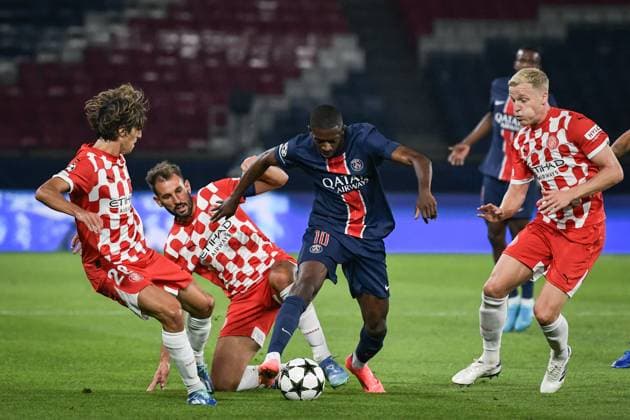 Champions League PSG vs Girona FC FA Paris Saint-Germain’s forward Ousmane Dembele fights for the ball during the UEFA Champions League football match between Paris Saint-Germain and Girona FC at the Parc des Princes stadium in Paris on September 18, 2024. Photo by Firas Abdullah ABACAPRESS.COM Paris Ile-de-France France  Copyright: xAbdullahxFiras ABACAx