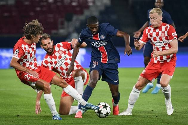 Champions League PSG vs Girona FC FA Paris Saint-Germain’s forward Ousmane Dembele fights for the ball during the UEFA Champions League football match between Paris Saint-Germain and Girona FC at the Parc des Princes stadium in Paris on September 18, 2024. Photo by Firas Abdullah ABACAPRESS.COM Paris Ile-de-France France  Copyright: xAbdullahxFiras ABACAx