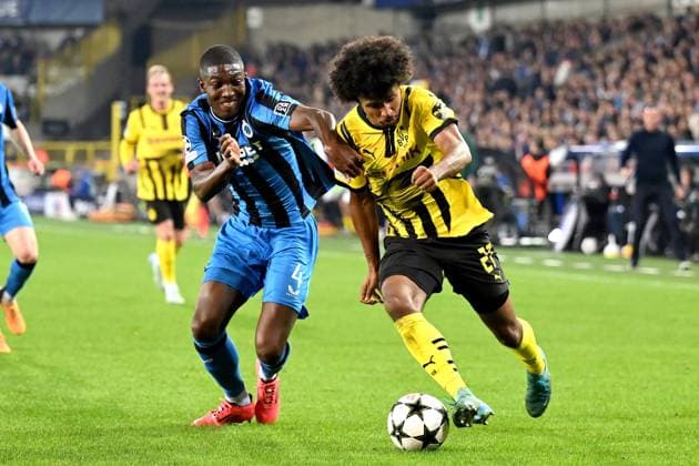 BRUGGE - (l-r) Joel Ordonez of Club Brugge KV, Karim Adeyemi of Borussia Dortmund during the UEFA Champions League match between Club Brugge and Borussia Dortmund at Jan Breydel Stadium on Sept. 18, 2024 in Bruges, Belgi . ANP Hollandse Hoogte UEFA Europa Champions League 2024 25 xVIxANPxSportx xGerritxvanxKeulenxIVx 508793309 originalFilename: 508793309.jpg