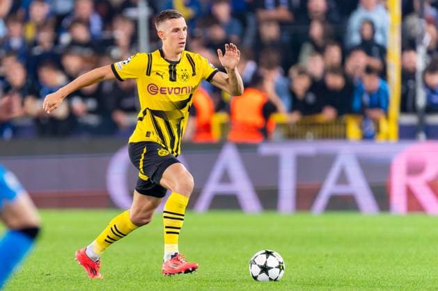 2024-09-18 Club Brugge KV v Borussia Dortmund - UEFA Champions League 2024 25 League Phase MD1 BRUGES, BELGIUM - SEPTEMBER 18: Nico Schlotterbeck of Borussia Dortmund in action during the UEFA Champions League 2024 25 League Phase MD1 match between Club Brugge KV and Borussia Dortmund at Jan Breydelstadion on September 18, 2024 in Bruges, Belgium. (Photo by Joris Verwijst BSR Agency) Bruges Belgium Content not available for redistribution in The Netherlands directly or indirectly through any third parties. Copyright: xBSRxAgencyx