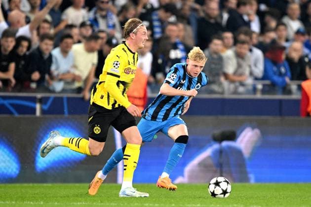 BRUGGE - (l-r) Julian Brandt of Borussia Dortmund, Joaquin Seys of Club Brugge KV during the UEFA Champions League match between Club Brugge and Borussia Dortmund at the Jan Breydel Stadium on Sept. 18, 2024 in Bruges, Belgi . ANP Hollandse Hoogte UEFA Europa Champions League 2024 25 xVIxANPxSportx xGerritxvanxKeulenxIVx 508795680 originalFilename: 508795680.jpg