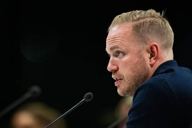 240918 Head coach Head coach Jonas Eidevall of Arsenal at the press conference after the UEFA Women s Champions League qualifying match between Häcken and Arsenal on September 18, 2024 in Gothenburg Photo Mathias Bergeld BILDBYRAN kod MB MB0965 fotboll football soccer fotball champions league häcken arsenal dam bbeng kvalisering qualification women kvinner  Copyright: MATHIASxBERGELD BB240918MB114