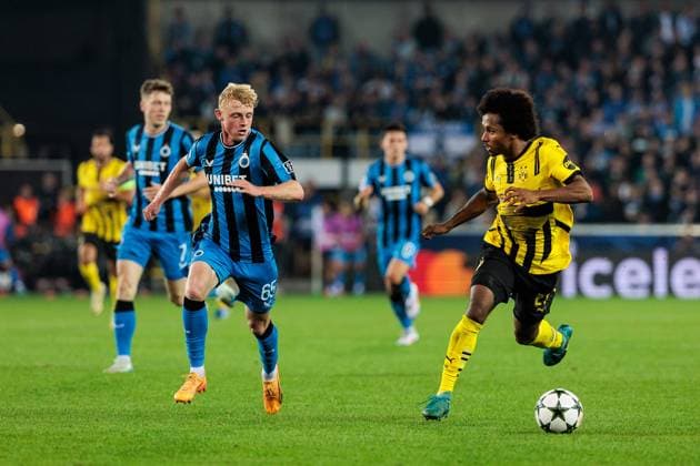 UEFA Champions League Club Brugge Borussia Dortmund 18 09 2024 duel Joaquin Seys Club Brugge, 65 , Karim Adeyemi Borussia Dortmund, 27 UEFA Champions League Club Brugge Borussia Dortmund, Brugge, Jan Breydelstadion on 18 09 2024 Copyright: xBEAUTIFULxSPORTS Wunderlx