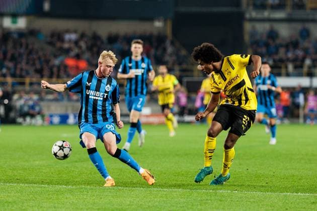 UEFA Champions League Club Brugge Borussia Dortmund 18 09 2024 duel Joaquin Seys Club Brugge, 65 , Karim Adeyemi Borussia Dortmund, 27 UEFA Champions League Club Brugge Borussia Dortmund, Brugge, Jan Breydelstadion on 18 09 2024 Copyright: xBEAUTIFULxSPORTS Wunderlx