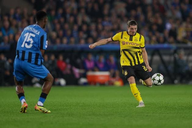 18 09 2024, Football, Season 2024 2025, UEFA Champions League, Matchday 1, FC Bruges Borussia Dortmund, Marcel Sabitzer Borussia Dortmund misses the chance, Bruges Jan Breydel Stadium Belgium xRHR PHOTO ENx Copyright: DennisxEwert RHR-FOTOx RHR-FOTO DE