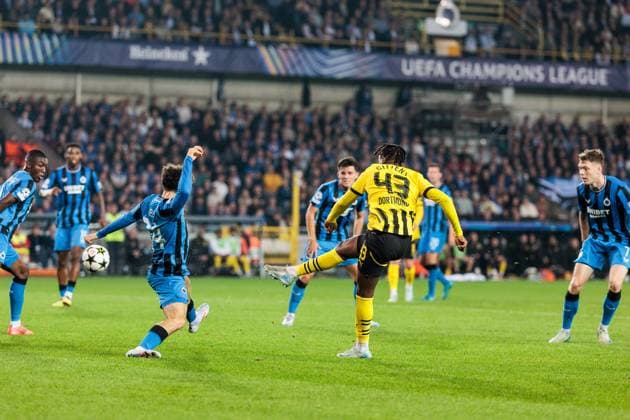UEFA Champions League Club Brugge Borussia Dortmund 18 09 2024 Jamie Gittens Borussia Dortmund, 43 scores the 0 1 UEFA Champions League Club Brugge Borussia Dortmund, Brugge, Jan Breydelstadion on 18 09 2024 Copyright: xBEAUTIFULxSPORTS Wunderlx
