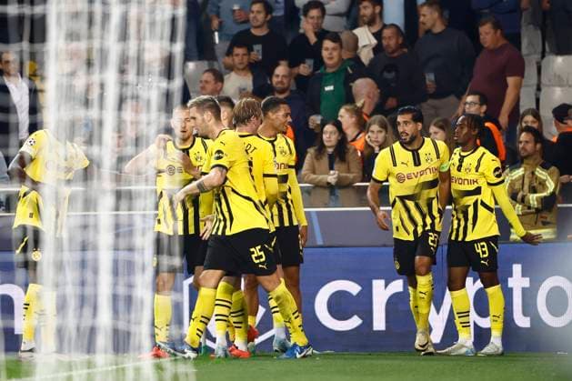 Club Brugge v Borussia Dortmund - UEFA Champions League BRUGGE, BELGIUM - SEPTEMBER 18 : Gittens Jamie midfielder of Borussia Dortmund celebrates after scoring during the UEFA Champions League - League phase matchday 1 match between Club Brugge and Borussia Dortmund at the Jan Breydel stadium on September 18, 2024 in Bruges , Belgium , 18 09 2024 Brugge Belgium  Copyright: xJanxDexMeuleneirx