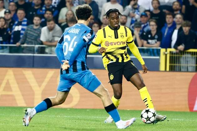 Club Brugge v Borussia Dortmund - UEFA Champions League BRUGGE, BELGIUM - SEPTEMBER 18 : Gittens Jamie midfielder of Borussia Dortmund during the UEFA Champions League - League phase matchday 1 match between Club Brugge and Borussia Dortmund at the Jan Breydel stadium on September 18, 2024 in Bruges , Belgium , 18 09 2024 Brugge Belgium  Copyright: xJanxDexMeuleneirx