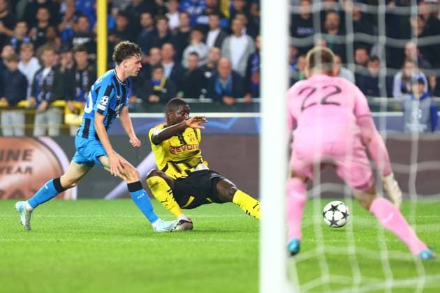 Goal chance for Sehrou Guirassy 9 Borussia Dortmund Club Brugge vs Borussia Dortmund, UEFA Champions League, Soccer, Matchday 1, Season 2024 2025, 18 09 2024 PHOTO kolbert press Ant Palmer Jan Breydel Stadion Belgium Copyright: xkolbert-press AntxPalmerx
