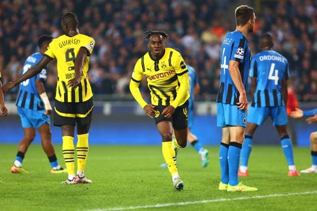 Jamie Bynoe Gittens 43 Borussia Dortmund celebrates his goal for 0 2 Club Brugge vs Borussia Dortmund, UEFA Champions League, Football, Matchday 1, Season 2024 2025, 18 09 2024 PHOTO kolbert press Ant Palmer Jan Breydel Stadion Belgium Copyright: xkolbert-press AntxPalmerx