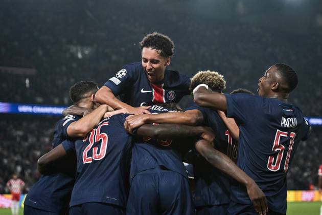 Champions League PSG vs Girona FC FA Paris Saint-Germain’s defender Nuno Mendes celebrates scoring a goal during the UEFA Champions League football match between Paris Saint-Germain and Girona FC at the Parc des Princes stadium in Paris on September 18, 2024. Photo by Firas Abdullah ABACAPRESS.COM Paris Ile-de-France France  Copyright: xAbdullahxFiras ABACAx