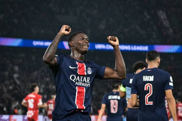 Champions League PSG vs Girona FC FA Paris Saint-Germain’s defender Nuno Mendes celebrates scoring a goal during the UEFA Champions League football match between Paris Saint-Germain and Girona FC at the Parc des Princes stadium in Paris on September 18, 2024. Photo by Firas Abdullah ABACAPRESS.COM Paris Ile-de-France France  Copyright: xAbdullahxFiras ABACAx