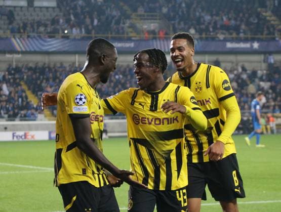 18 09 2024, xgrfx, Football UEFA Champions League, Club Bruges Borussia Dortmund emspor, v l Goal, Sherou Guirassy Borussia Dortmund DFL DFB REGULATIONS PROHIBIT ANY USE OF PHOTOGRAPHS as IMAGE SEQUENCES and or QUASI VIDEO Bruges