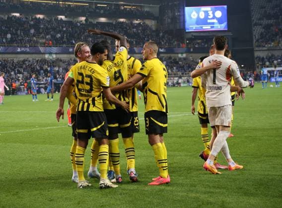 18 09 2024, xgrfx, Football UEFA Champions League, Club Bruges Borussia Dortmund emspor, v l Goal, Sherou Guirassy Borussia Dortmund DFL DFB REGULATIONS PROHIBIT ANY USE OF PHOTOGRAPHS as IMAGE SEQUENCES and or QUASI VIDEO Bruges